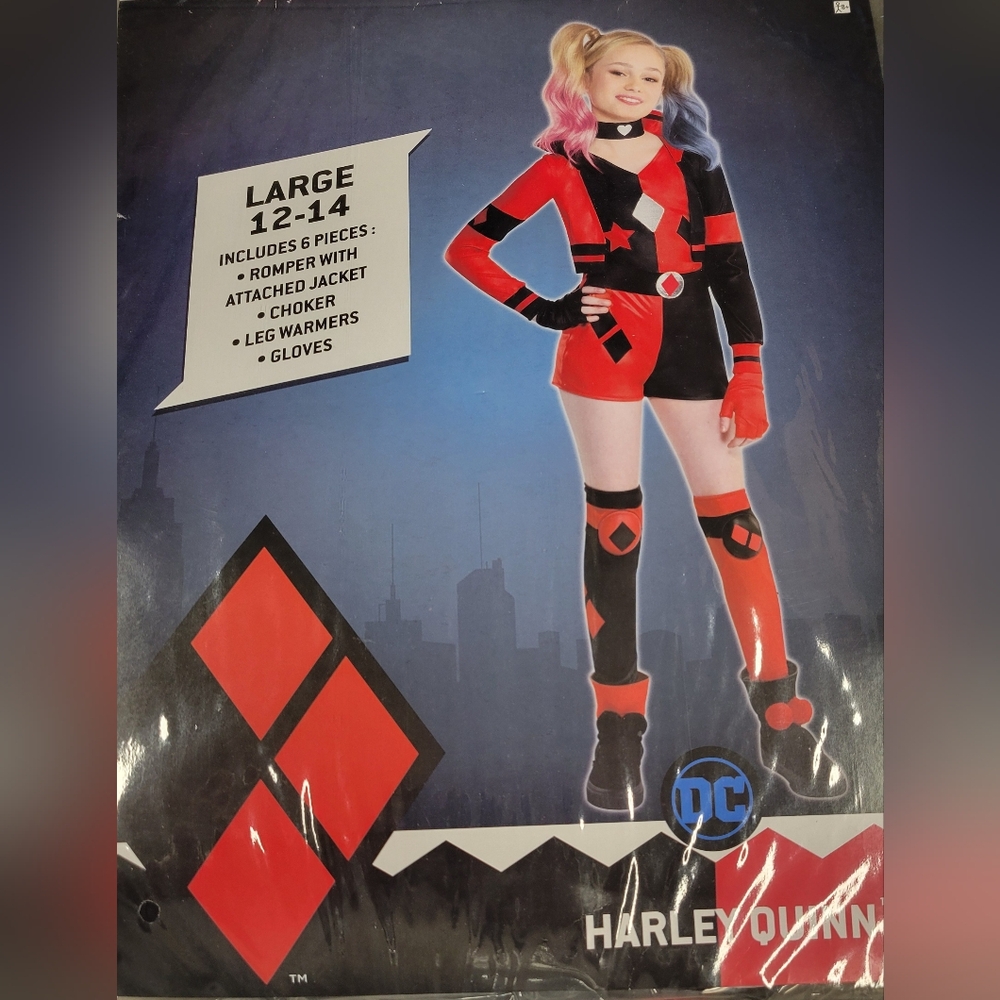 Harley Quinn Costume Set - Red and Black Large 12-14